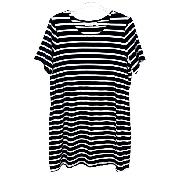Denim & Co. Dresses & Skirts - D&Co Denim & Co Womens 2X Dress Black White Stripe Elbow Sleeve Beach Nautical